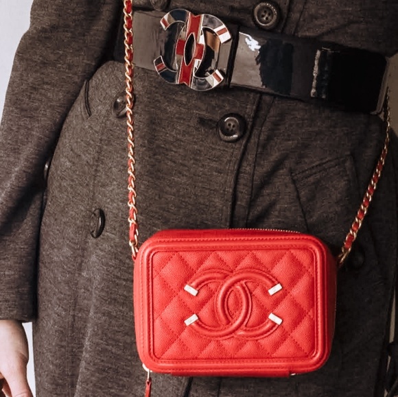 SOLD Chanel Red Filigree Vanity Mini Crossbody Bag - Picture 1 of 10